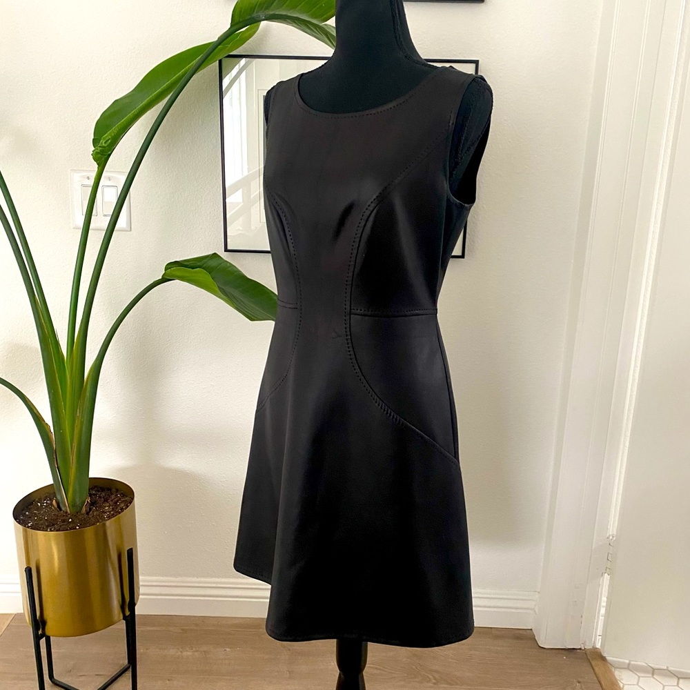 Faux black leather cocktail dress
